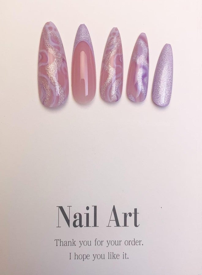 TOGZOM Mave Medium Purple Marble Glitter Acrylic False Nails - Shiny Stick On, 24Pcs with French Nails Glossy Finish - Image 2